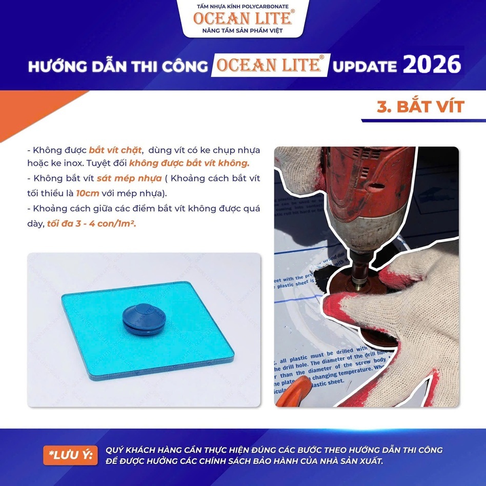 Lưu ý không bắt vít quá chặt, quá dày.