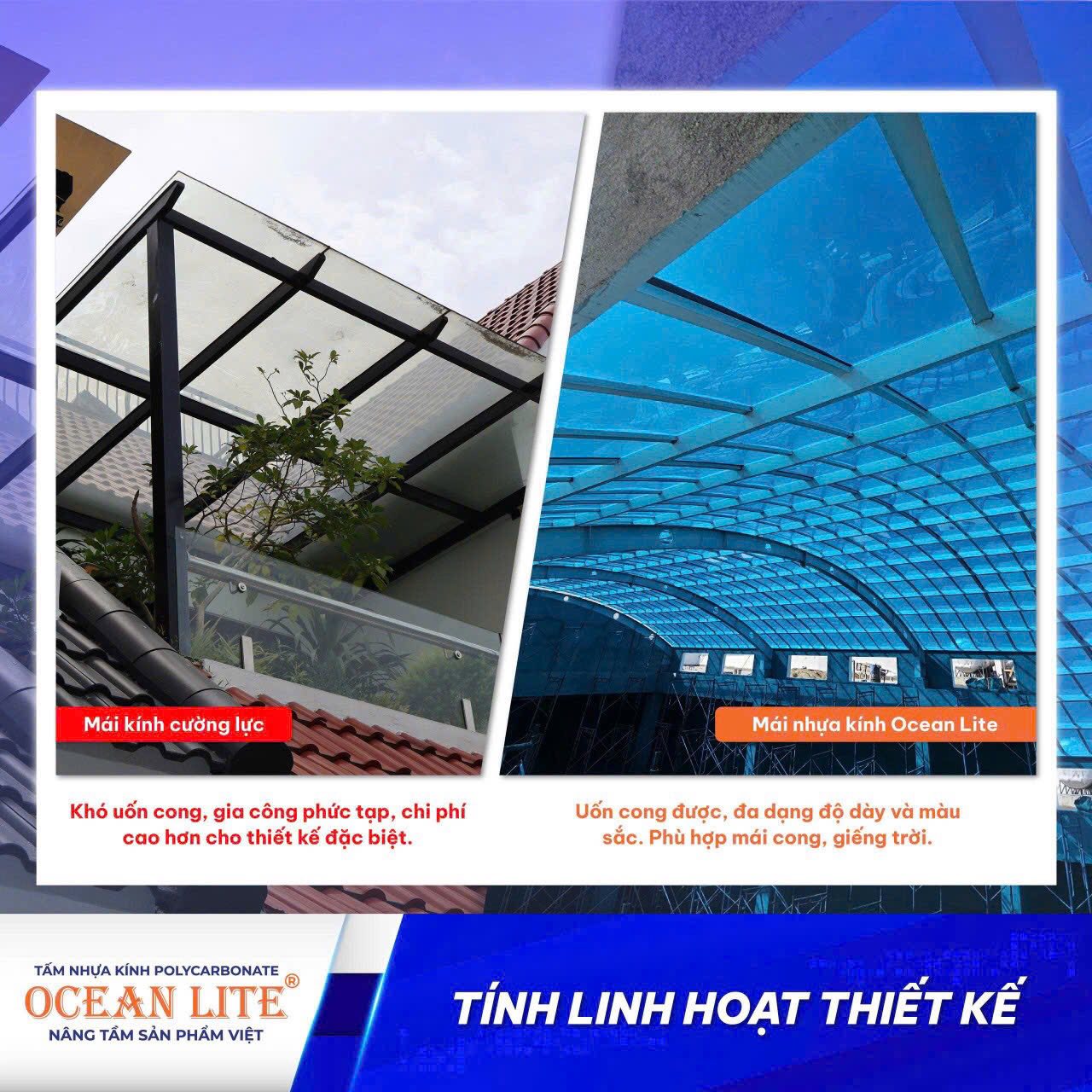 Tính lính hoạt trong thiết kế của mái nhựa polycarbonate