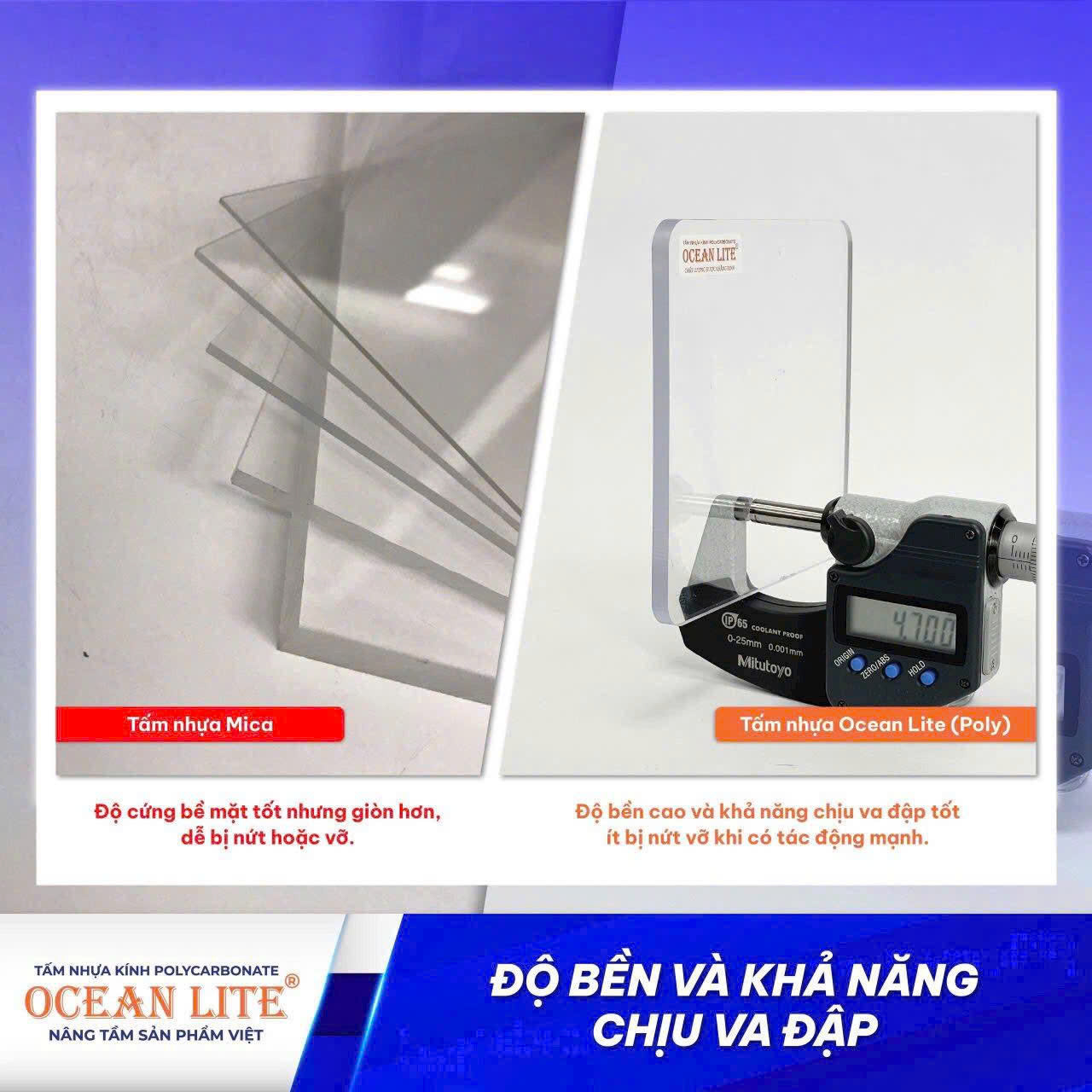 So sánh độ bền tấm nhựa Polycarbonate và tấm Mica.