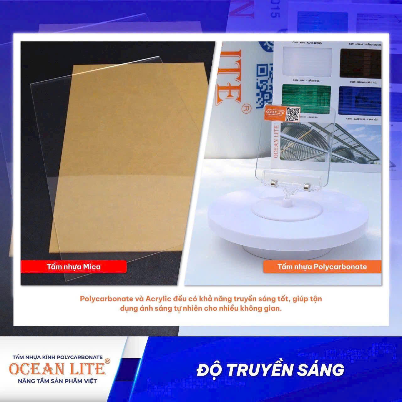 Độ truyền sáng của tấm PC tốt hơn.
