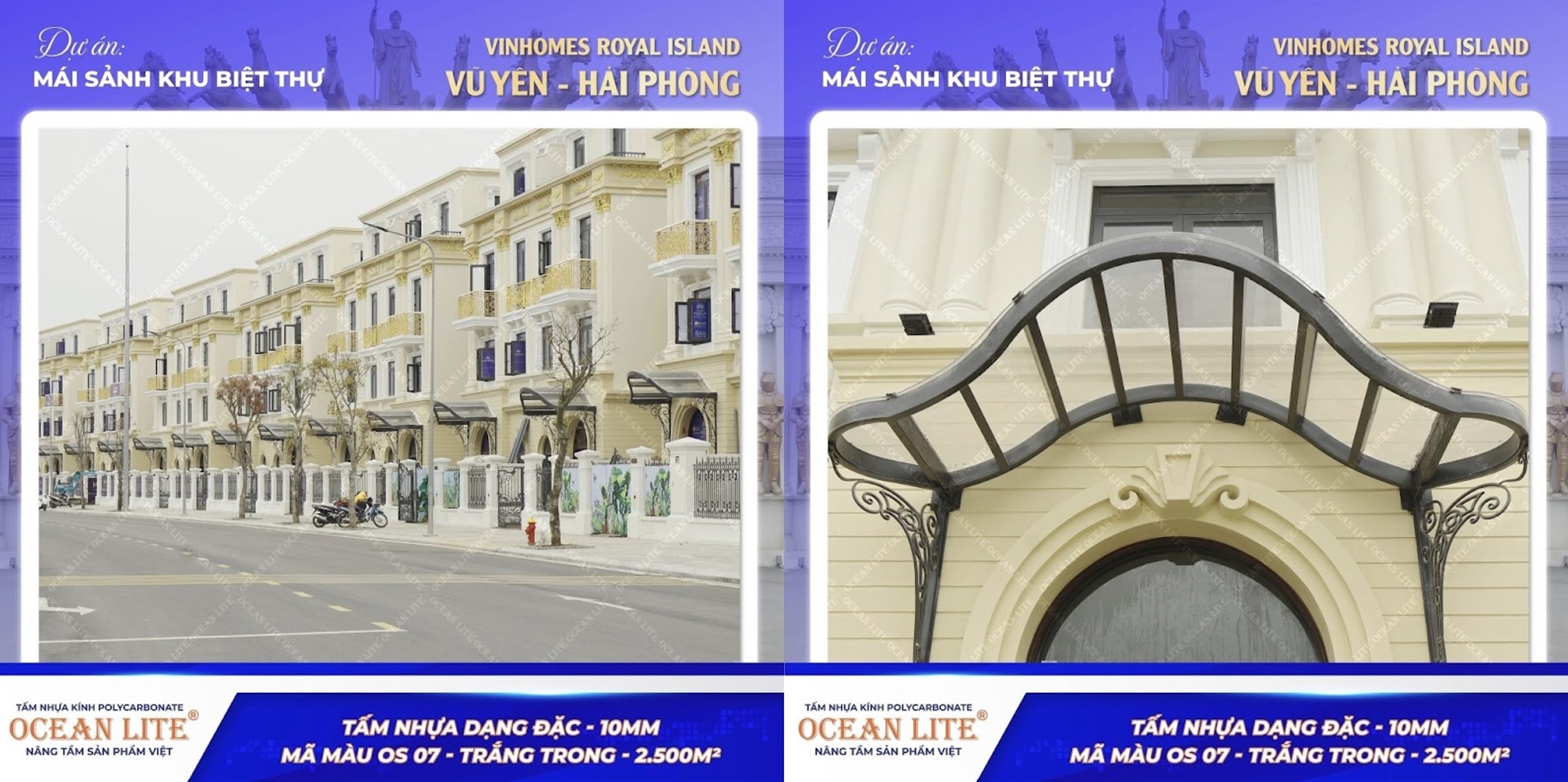Mái sảnh nhựa Polycarbonate tại Vinhomes Royal Island, Vũ Yên, Hải Phòng