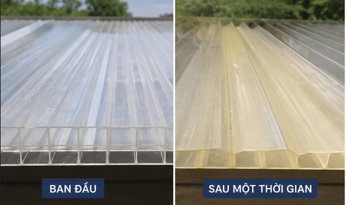 Tấm Polycarbonate ngả vàng có thể liên quan đến lão hóa do UV