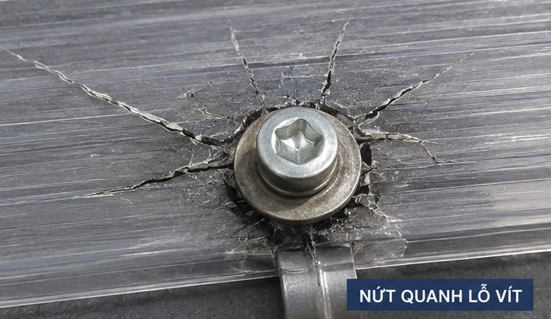 Vết nứt quanh lỗ vít trên tấm Polycarbonate